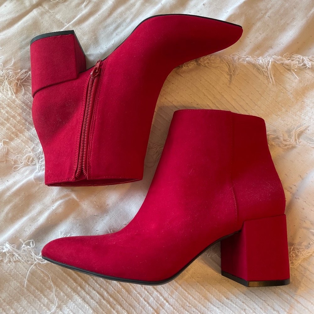 Red suede bootie shoes
